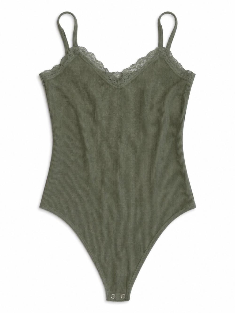 American Eagle Olive Green Ribbed Lace Bodysuit L